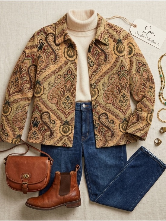Eunice Jackets & Blazers - Eunise Beige Paisley Jacket Small Earth Tone Boho Structured Rayon Blend India